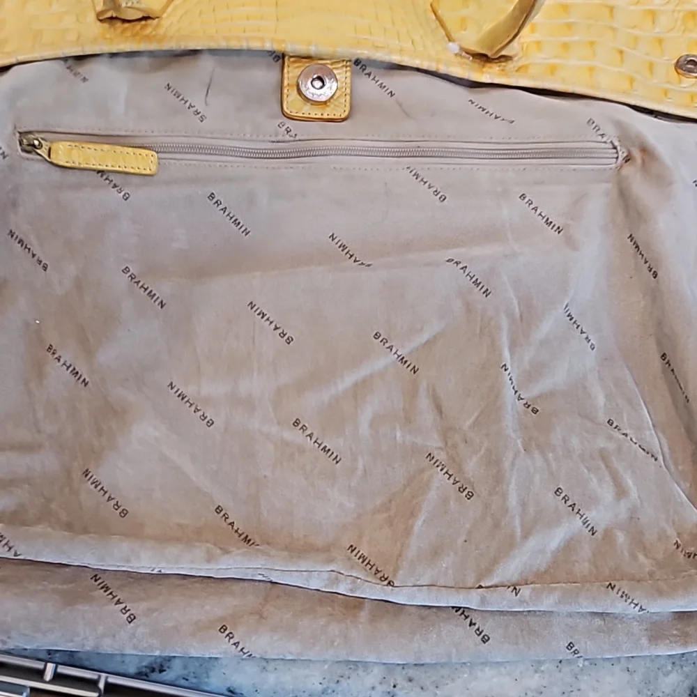 Brahmin Large Bailee YELLOW Crocodile Embossed Tote bag